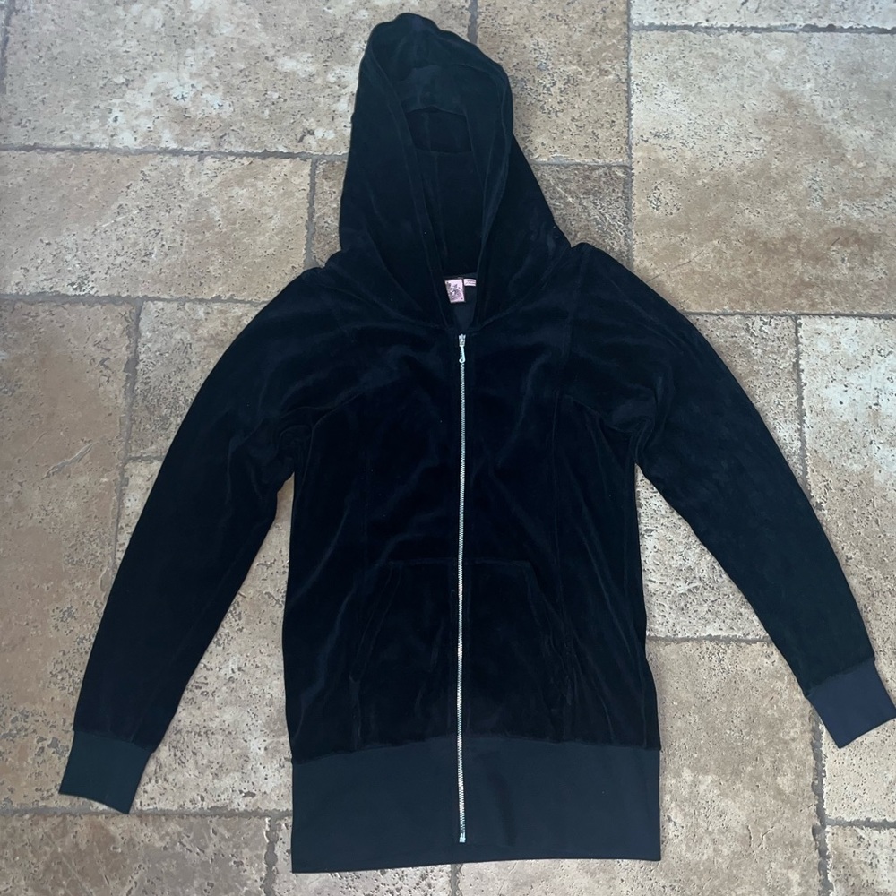 JUICY COUTURE black soft velvet zip up jacket size M